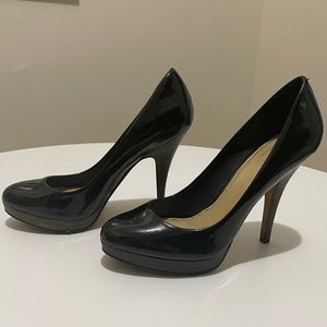 COACH Patent leather and wood black platform heels